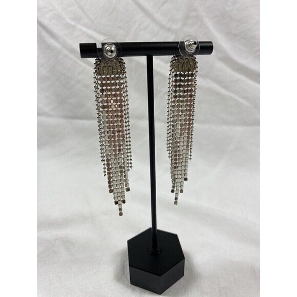 Rhinestone Waterfall Earrings Dramatic Formal Tassel - Picture 7 of 7